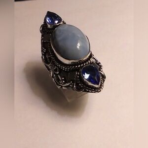 Owhyee Opal Blue Topaz Stamped 925 Sterling Silver Ring
